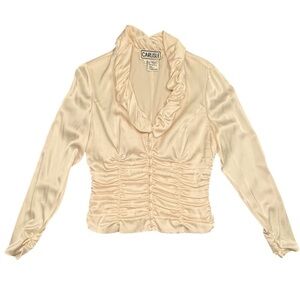 Carlisle Cream Silk Ruched Pearl Button Long Sleeve Blouse Size 10/Medium $595